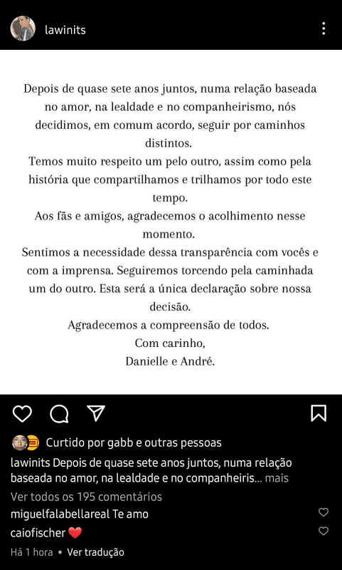 Publicação de Danielle Winits (Foto: Reprodução/ Instagram) Publicação de Danielle Winits (Foto: Reprodução/ Instagram)