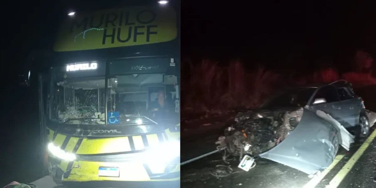 Acidente na madrugada envolvendo o ônibus não teve fatalidades (Reprodução: Montagem TV Foco)