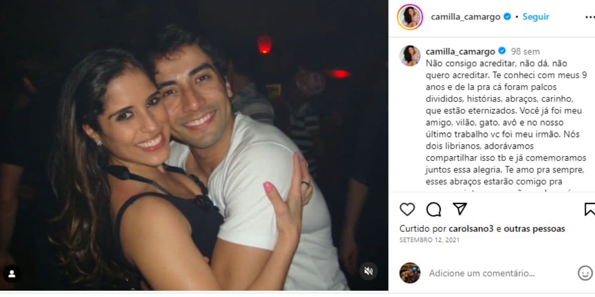 Camila Camargo lamentou muito a morte do ator (Reprodução: Instagram)