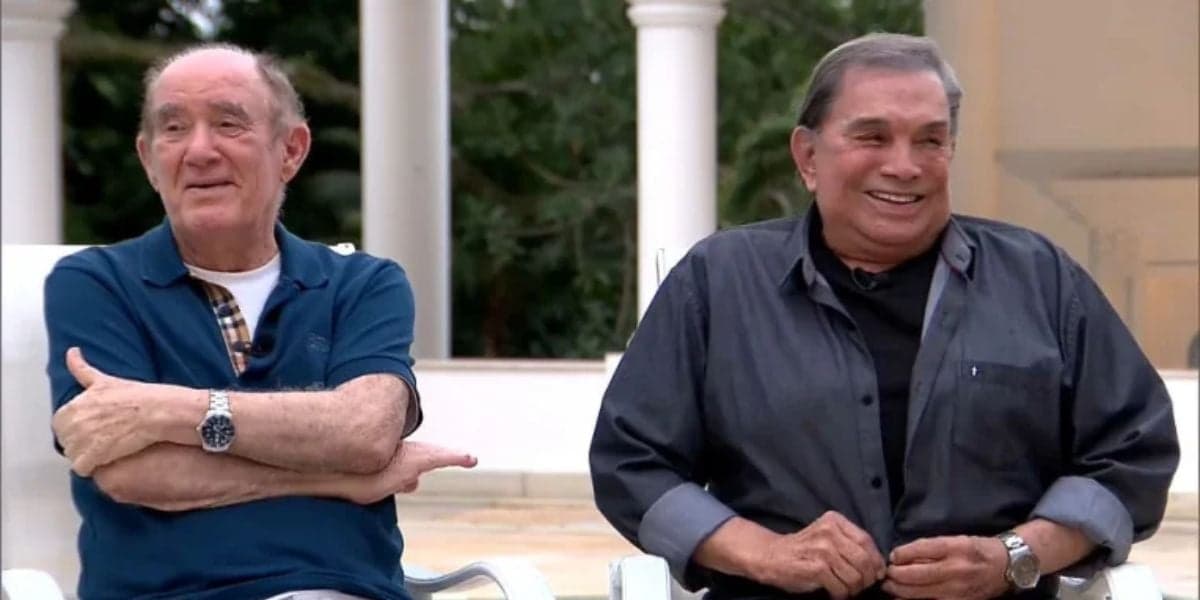 Renato Aragão e Dedé durante a entrevista ao Domingo Espetacular (Reprodução: Record)