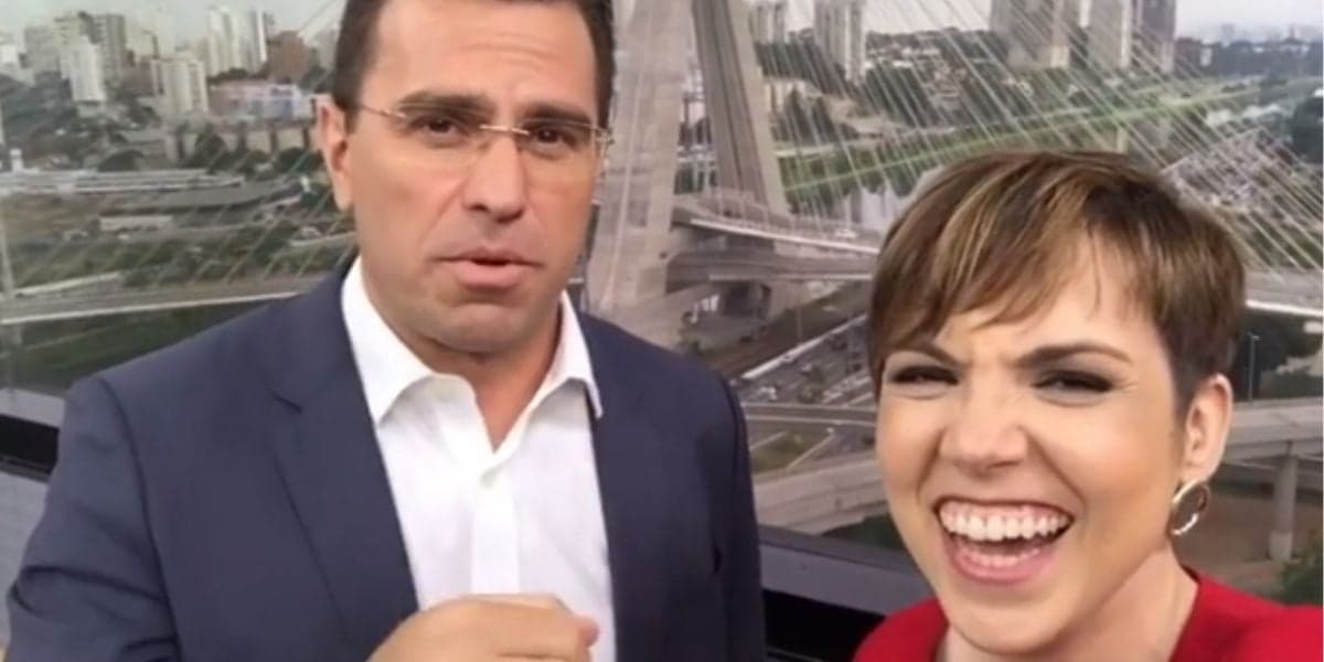 O jornalista ficou emocionado com a despedida de sua companheira de emissora (Reprodução: Globo)