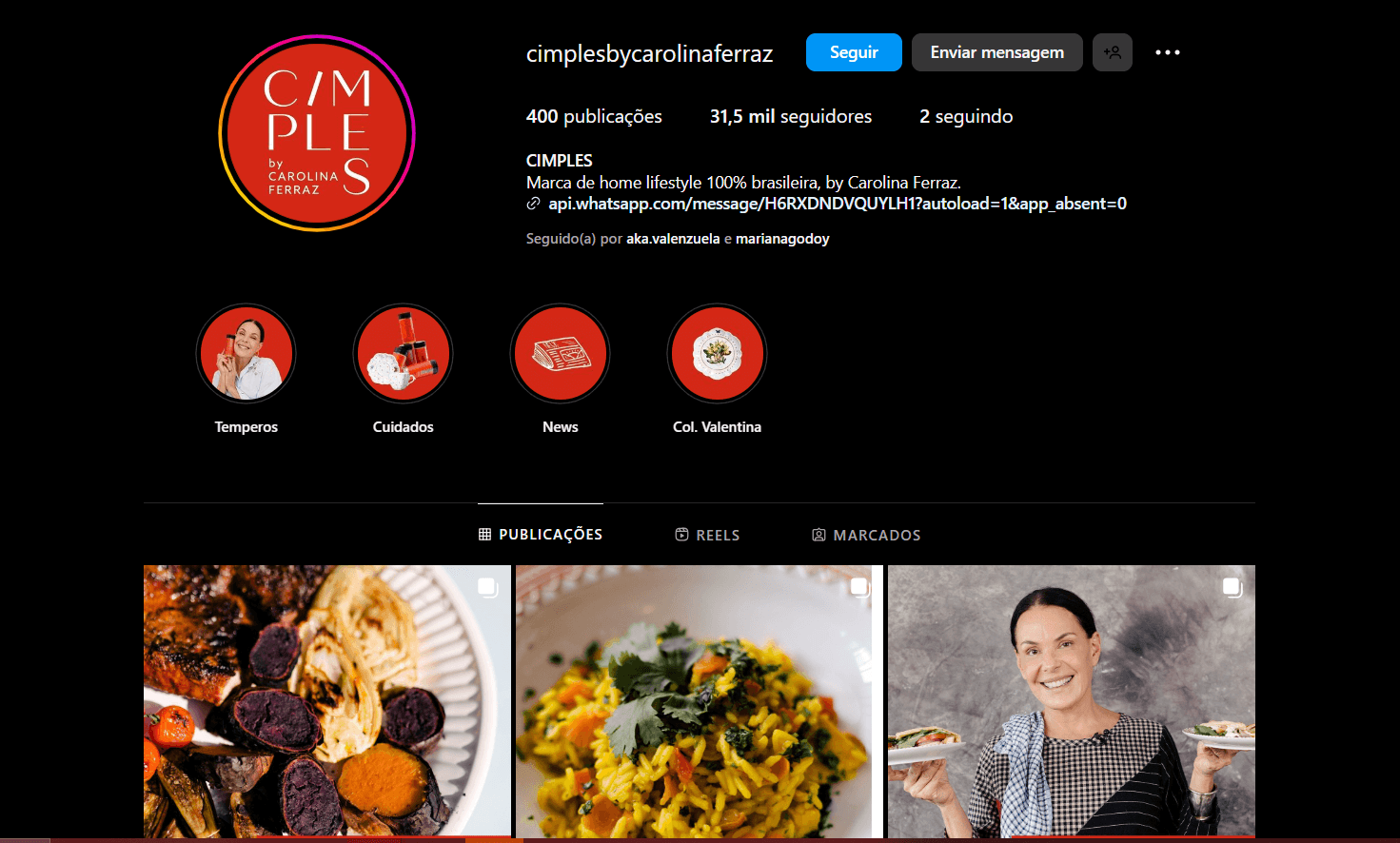 Perfil oficial da marca Cimples nas redes sociais (Foto Reprodução/Instagram)