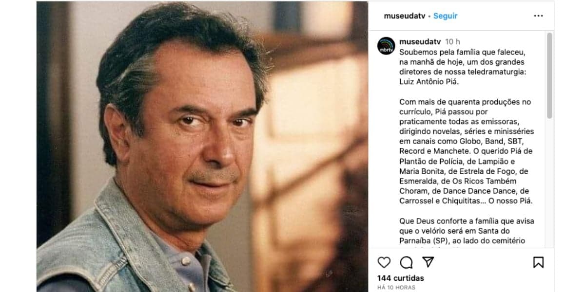Luiz Antônio Piá faleceu aos 81 anos (Foto: Reprodução / Instagram)