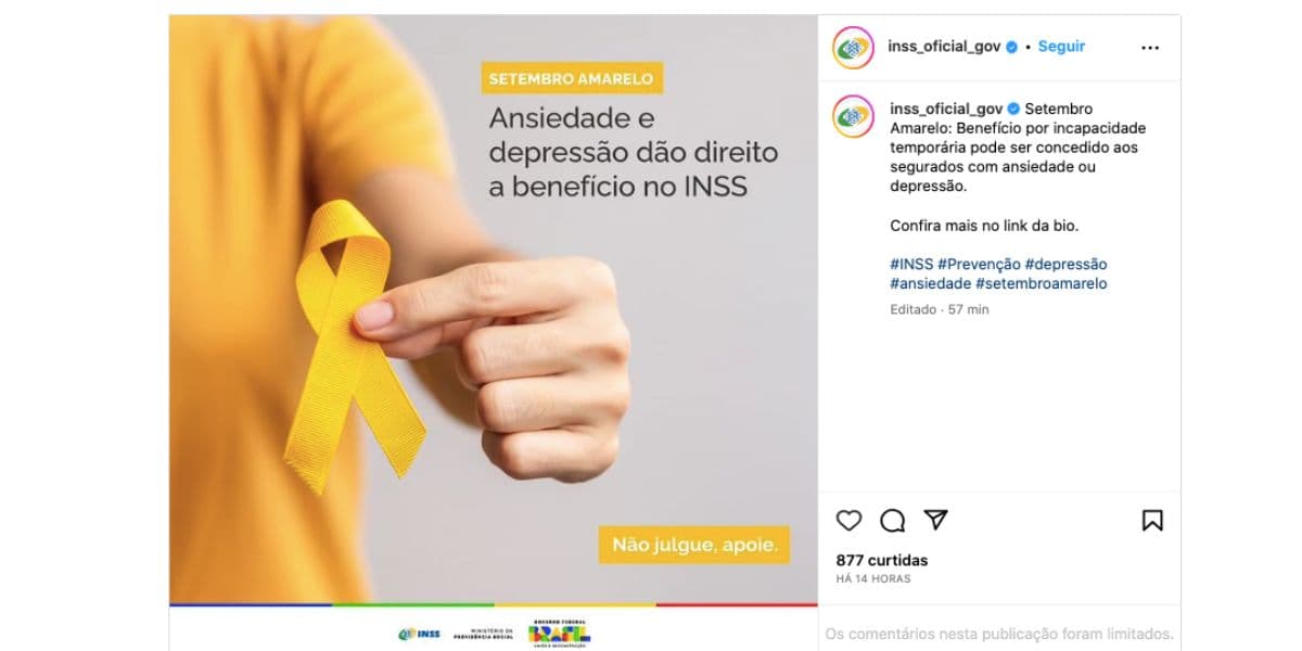 Comunicado sobre o setembro amarelo (Foto: Reprodução / Instagram)