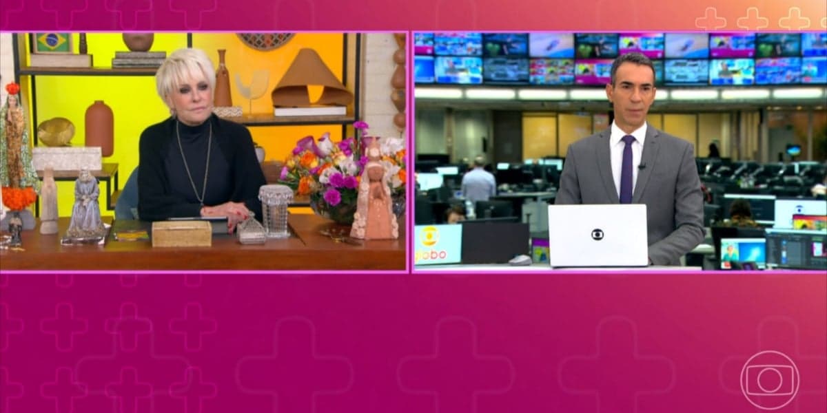 Ana Maria Braga e Cesar Tralli em entrada ao vivo do Jornalismo (Foto: Reprodução/TV Globo)