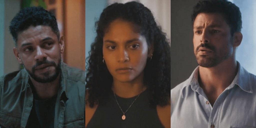 Terra e Paixão - Jonatas dá facada nas costas do irmão, faz a cabeça de Aline contra Caio e ultimato é dado