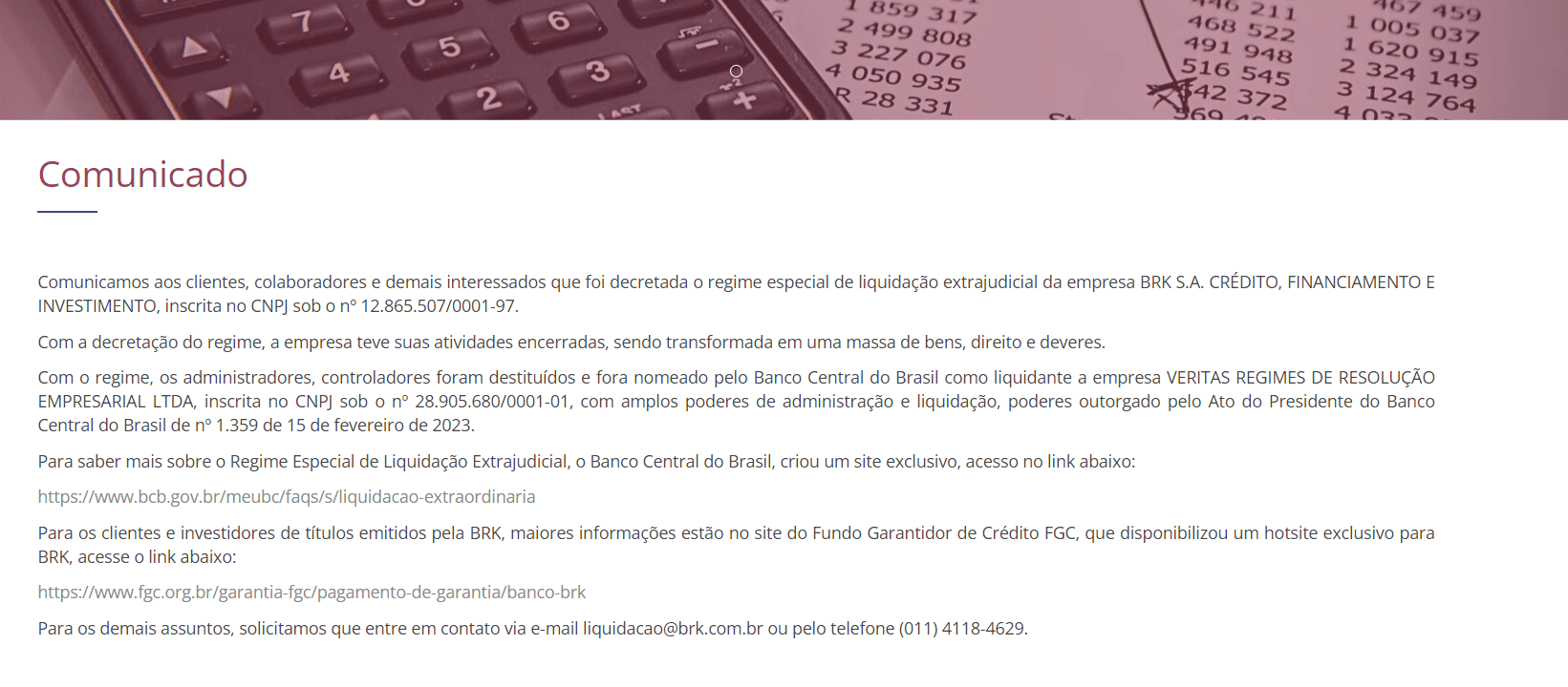 Comunicado emitido em fevereiro de 2024 pela BRK (Foto Reprodução/BRK)