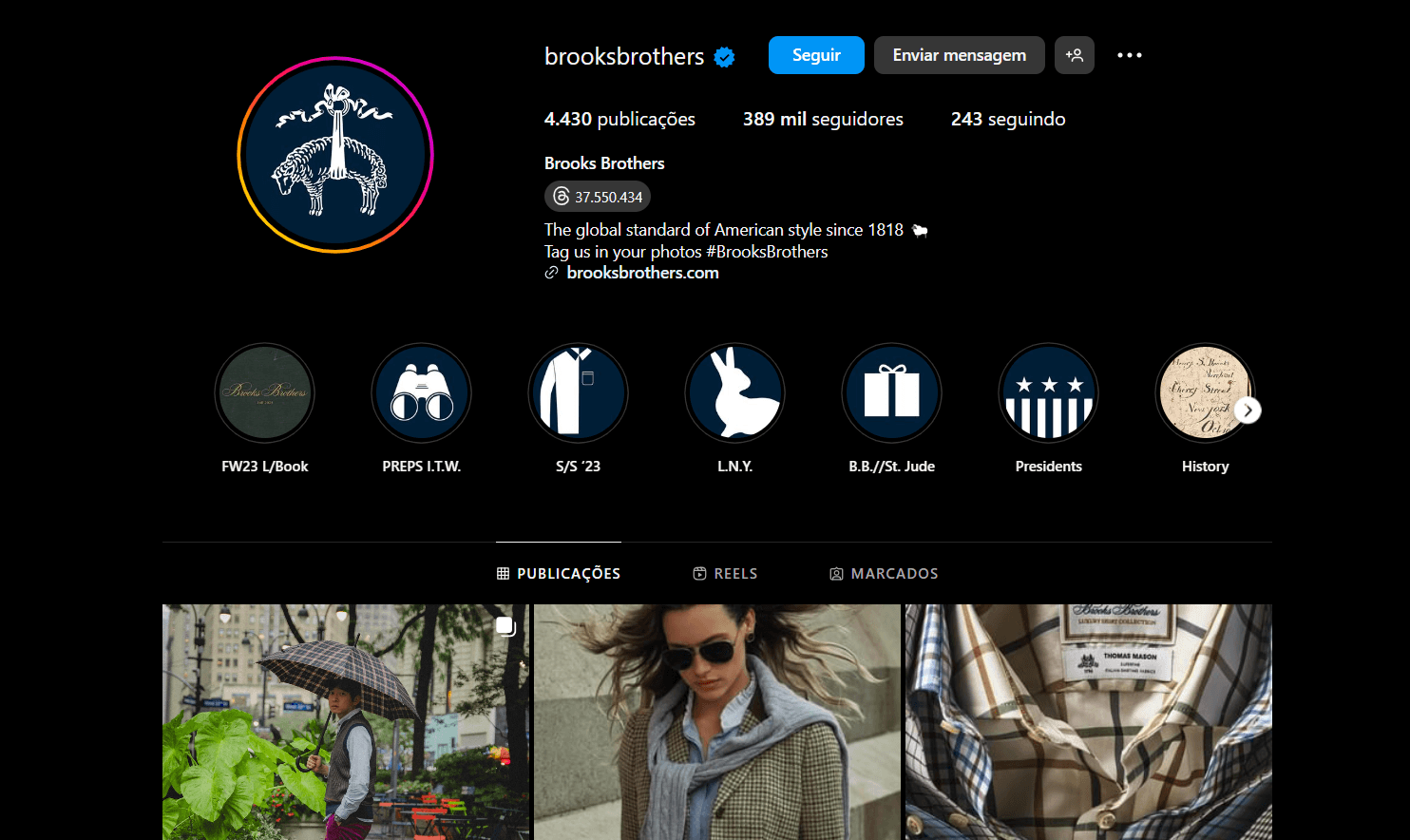 Perfil oficial da Brooks Brothers (Foto Reprodução/Instagram)