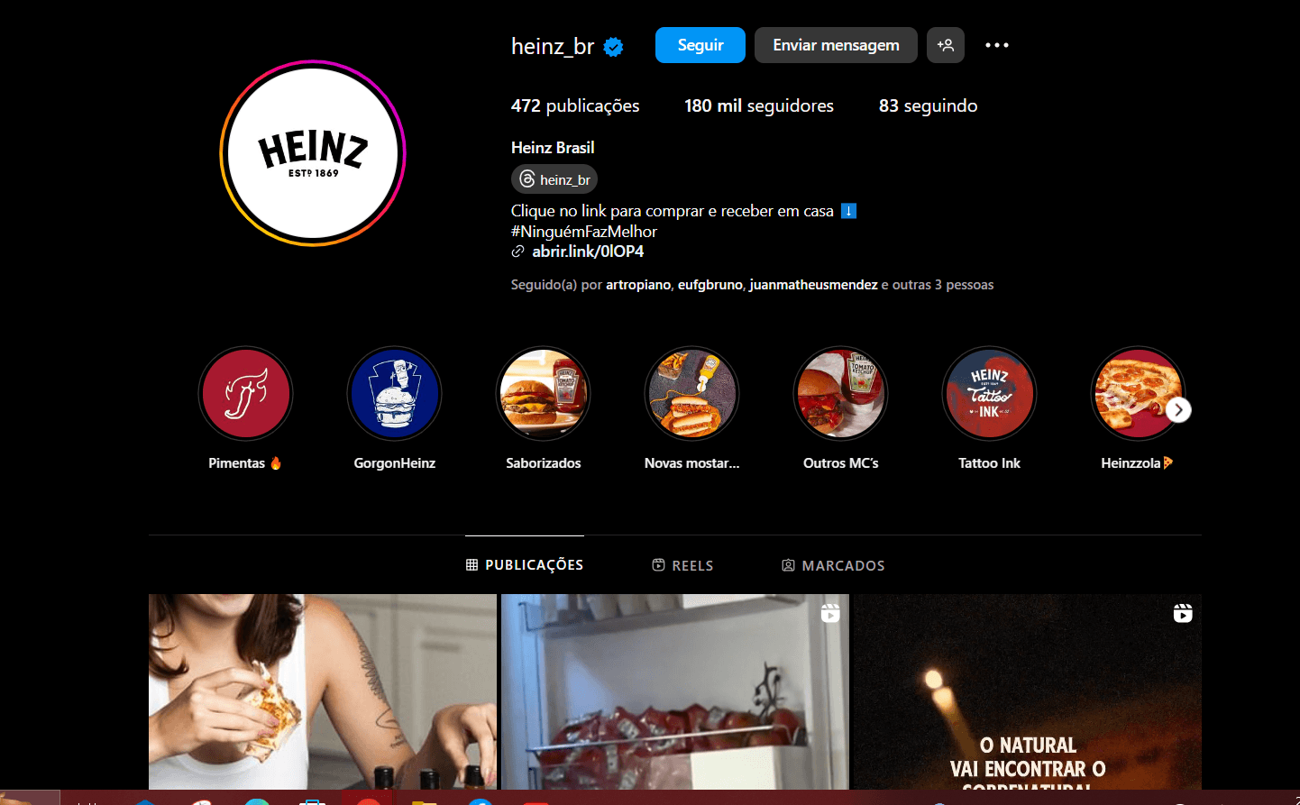 Perfil oficial da marca Heinz no Brasil nas redes sociais( Foto Reprodução/Instagram)