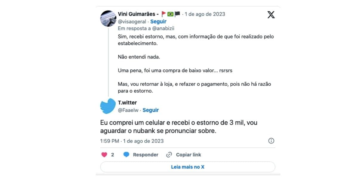 Clientes reclamam de estorno do banco (Foto: Reprodução / Twitter)