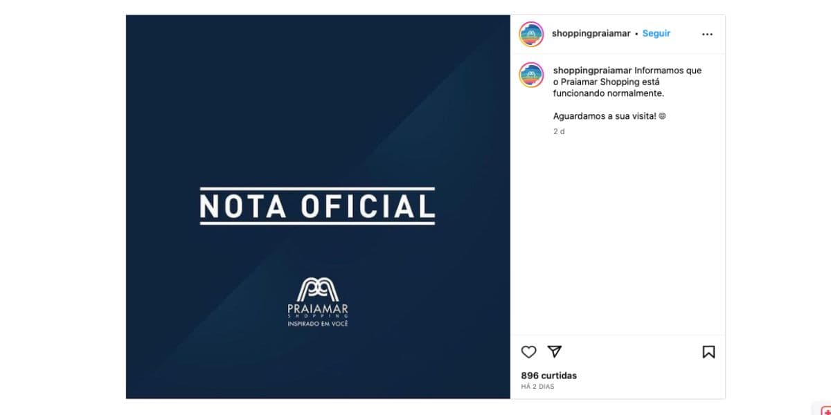 Nota oficial do Praiamar (Foto: Reprodução / Instagram) 