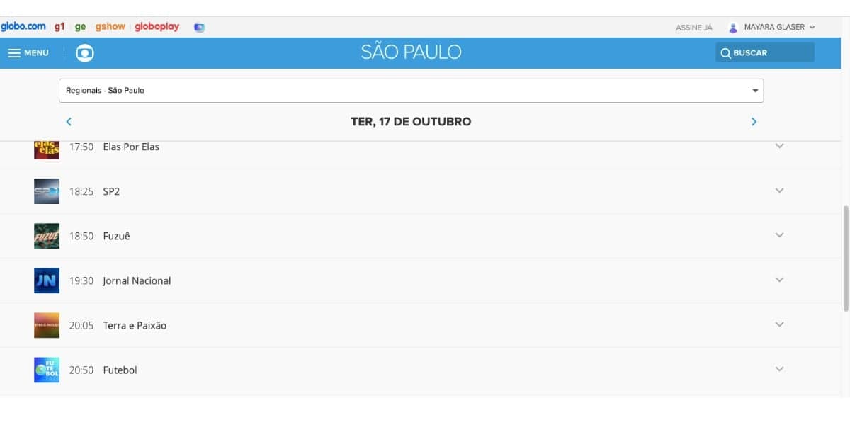Programação Globo (Foto: Reprodução / site oficial) 