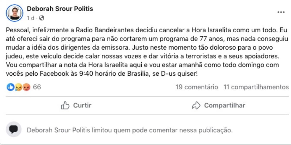 Deborah Srour falou sobre demissão da Band (Foto: Reprodução/Facebook)