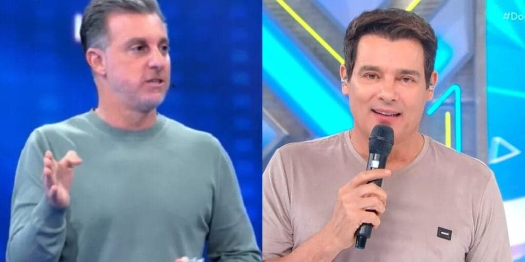 Celso Portiolli para o Domingo Legal, olha às câmeras e manda recado para Luciano Huck: “Pra vocês aí”