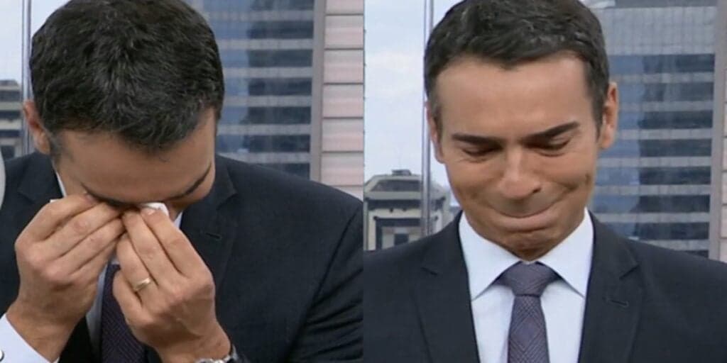 O choro de César Tralli ao perder o chão com despedida em jornal da Globo: "Vocês que fazem isso aqui"