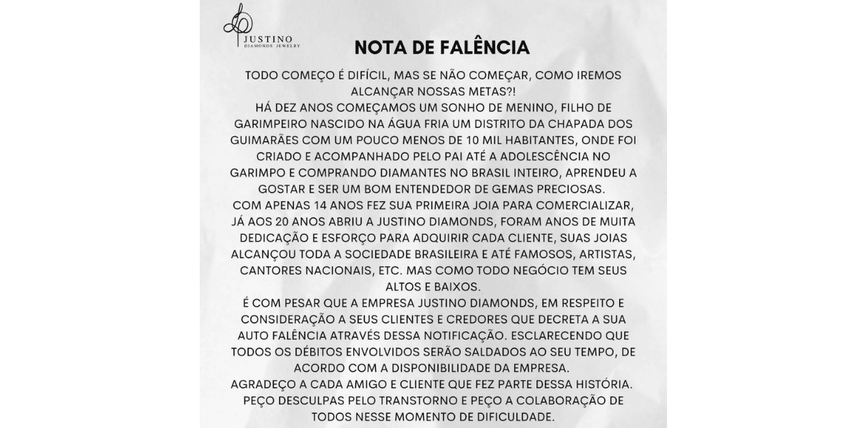 Empresa emite comunicado nas redes sociais e fecha as portas (Foto: Internet)