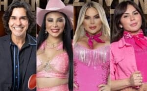 André Gonçalves, Jenny Miranda, Kally Fonseca e Nadja Pessoa estão na roça em A Fazenda 15 (Foto: Reprodução / Record TV)