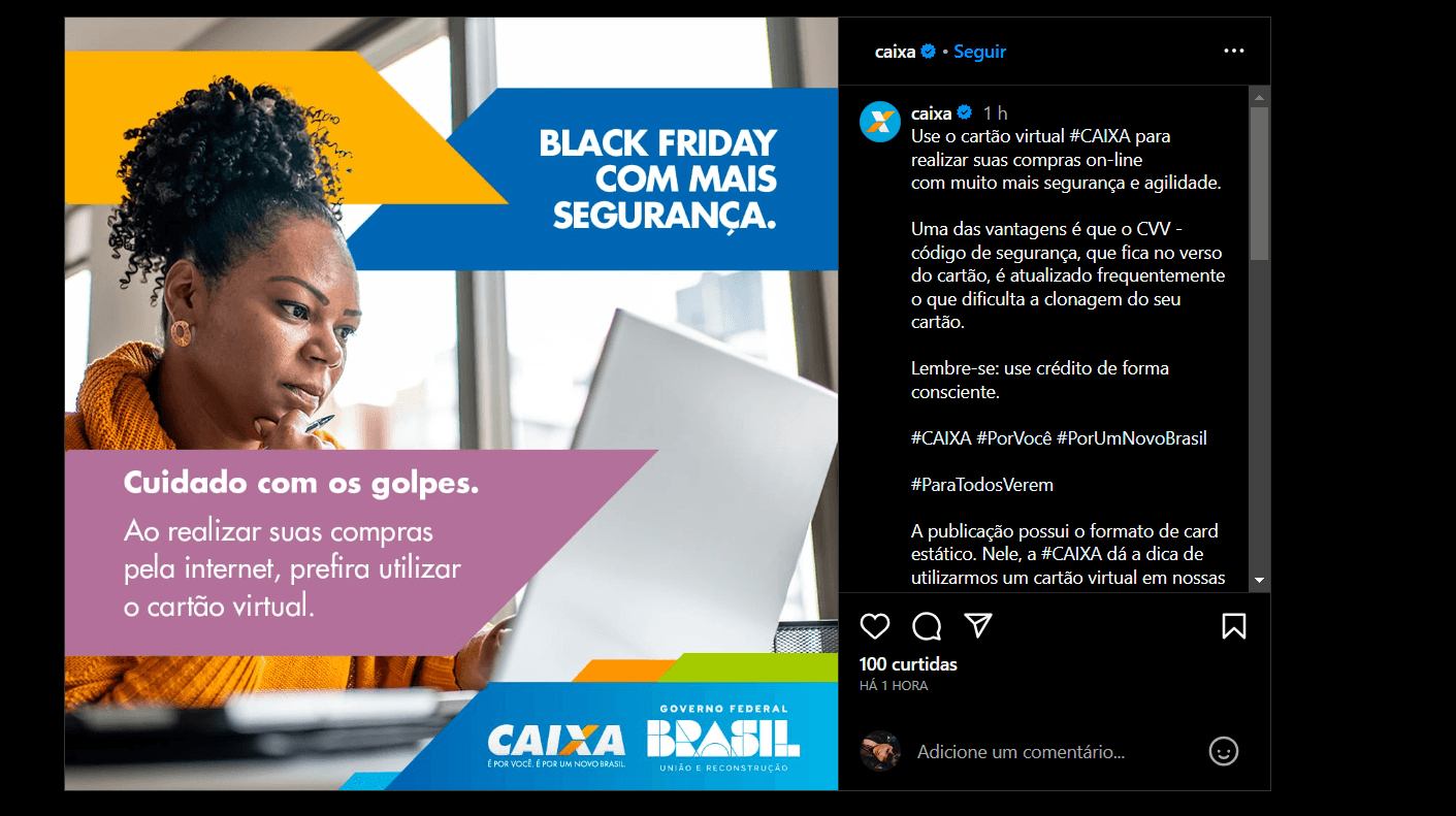 Caixa emite alerta quanto ao uso dos cartões de crédito em compras pela internet (Foto Reprodução/Instagram)