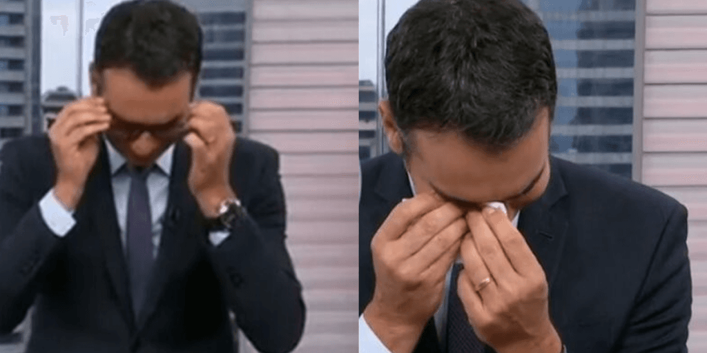 O choro de César Tralli após perder o chão com situação de despedida em jornal da Globo: "Não sou eu"