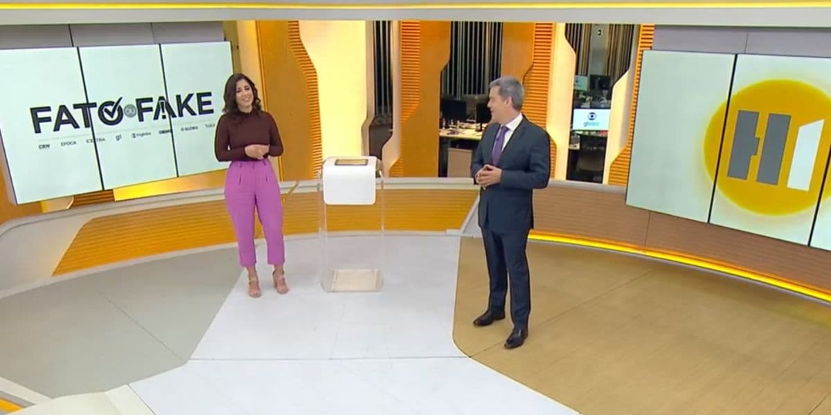 Jornalista e Roberto Kovalick no Hora 1 (Foto: Reprodução / Globo) 