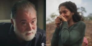 Antônio (Tony Ramos) e Aline (Barbara Reis) em Terra e Paixão (Foto: Reprodução / Globo / Montagem TV Foco)