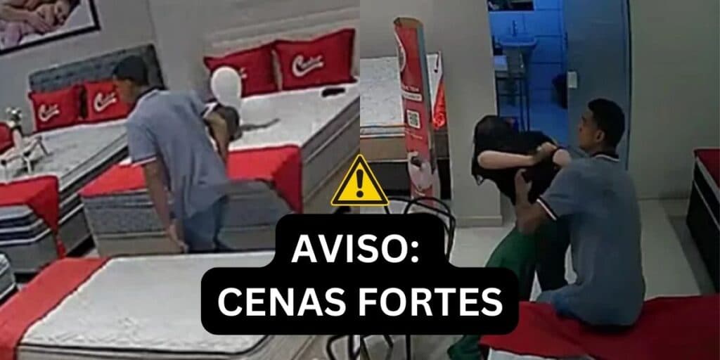 Urgente, cenas fortes: Homem tenta estuprar mulher no meio de loja de colchões em SP e câmeras flagram tudo