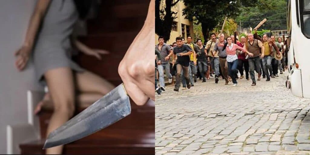 Socos, chutes e facadas: Homem esfaqueia a mulher brutalmente em bar e é espancado por populares em MG
