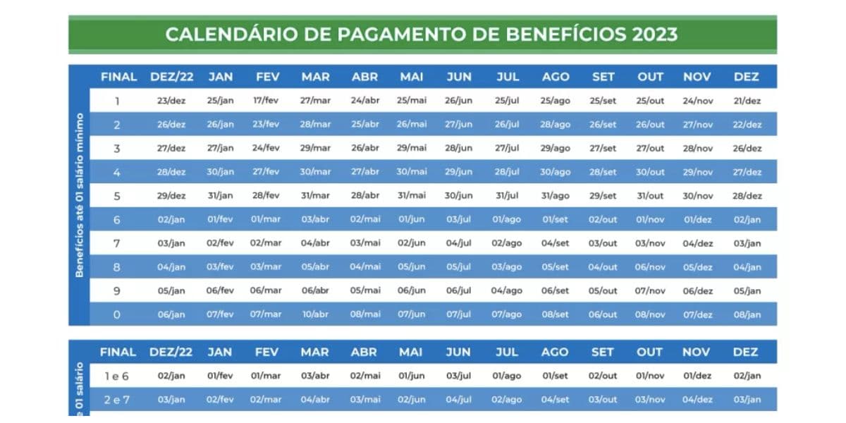 Calendário do pagamento (Foto: Reprodução / INSS)