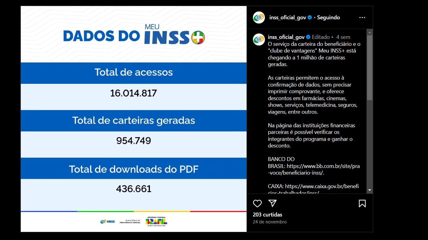 Anúncio oficial nas redes do INSS (Foto Reprodução/Instagram)