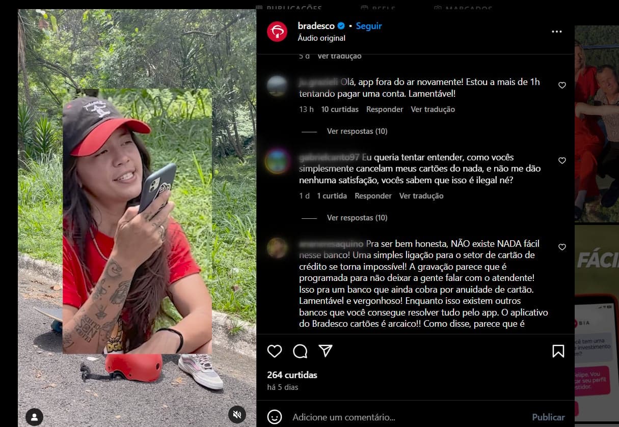 Clientes Bradesco fazem uso das redes sociais para reclamar sobre serviços (Foto Reprodução/Instagram)