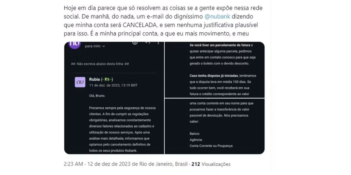 Cliente reclamando da Nubank (Foto: Reprodução / Twitter)