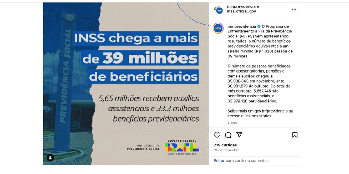 Nota do INSS sobre beneficiários (Foto: Reprodução / Instagram) Nota do INSS sobre beneficiários (Foto: Reprodução / Instagram)