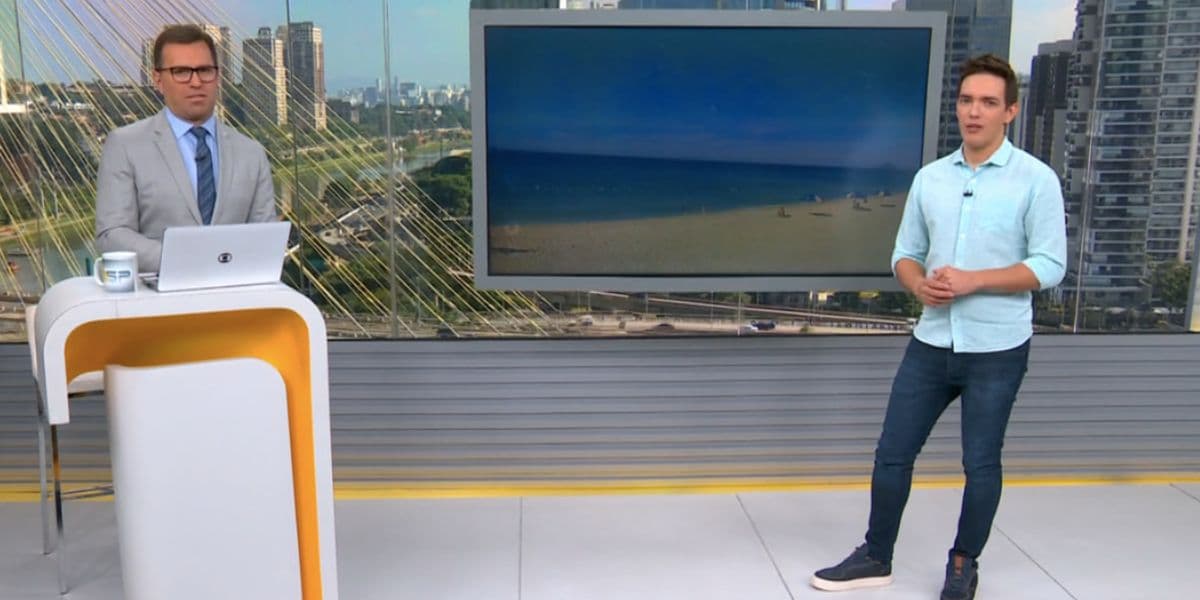 Rodrigo Bocardi e Alê Jodar durante o Bom Dia São Paulo (Foto: Reprodução / Globo)