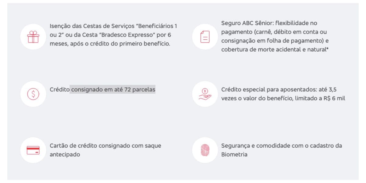 Vantagens do Bradesco para beneficiários do INSS (Foto: Reprodução / site oficial)
