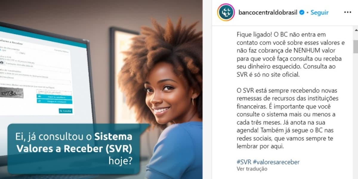Aviso do Banco Central (Foto: Reprodução/Instagram)