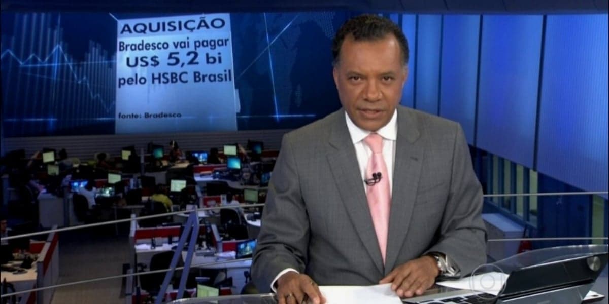 Heraldo Pereira revelou compra do Bradesco no "Jornal Nacional" (Foto: Reprodução/TV Globo)