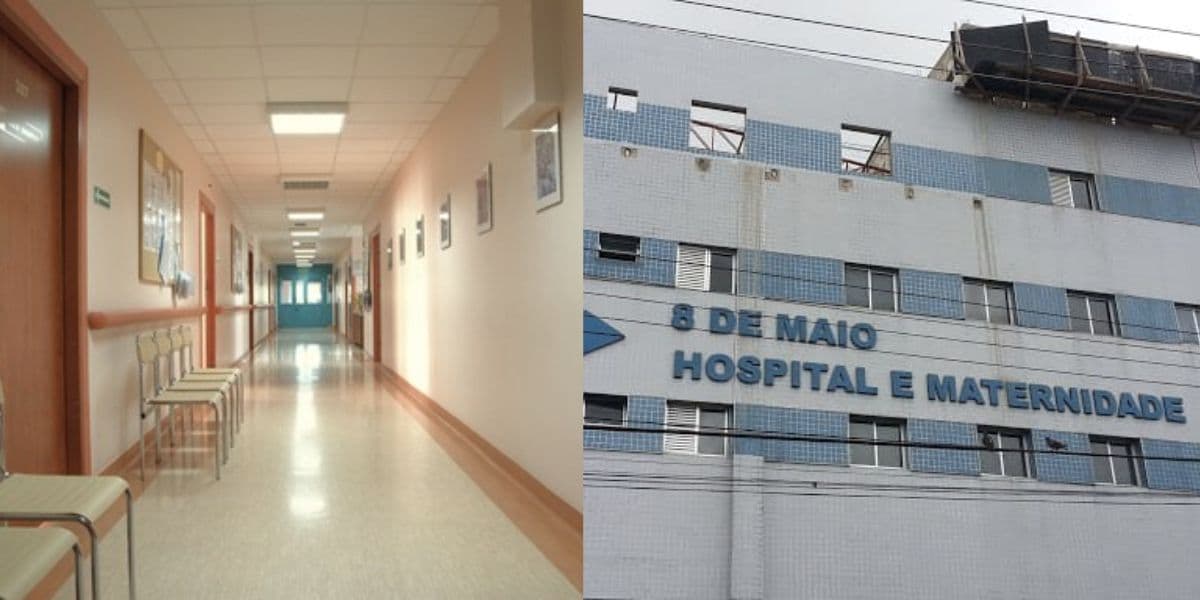 Hospital e Maternidade Oito de Maio (Reprodução/Montagem TV Foco) Hospital e Maternidade Oito de Maio (Reprodução/Montagem TV Foco)