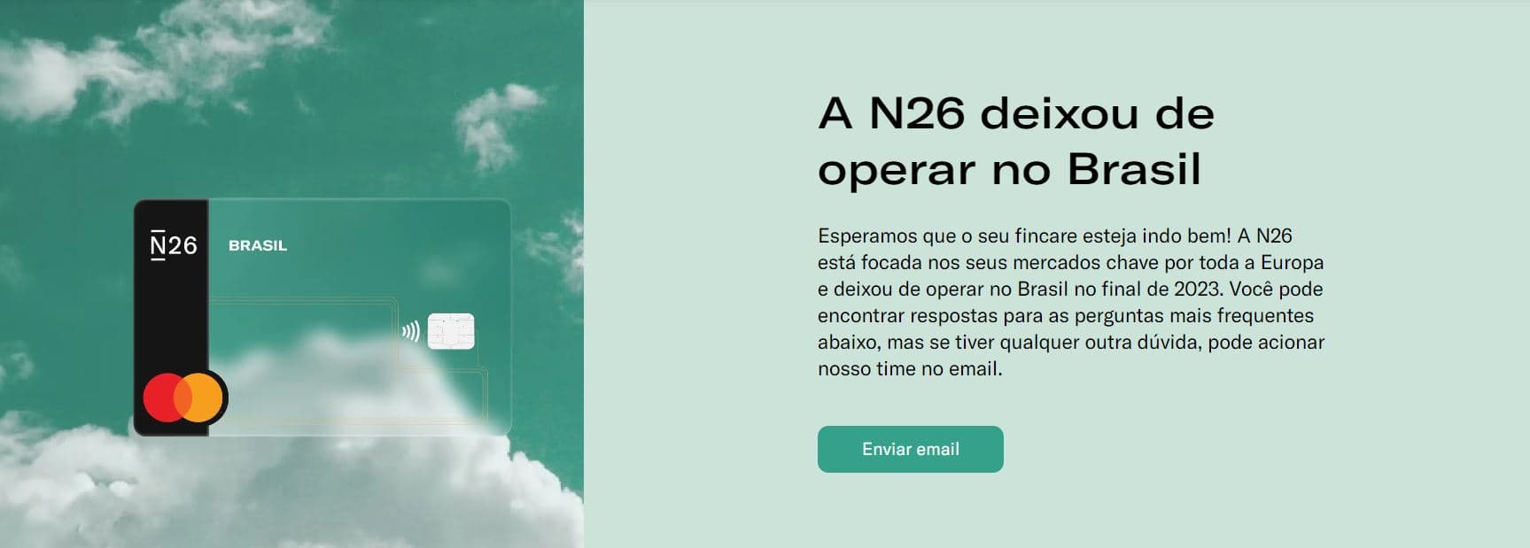 Aviso atual no site da N26 (Foto Reprodução/N26)