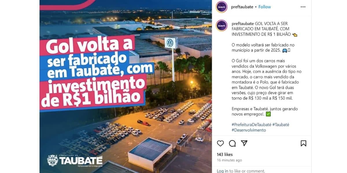 Comunicado Prefeitura de Taubaté (Foto: Reprodução / Instagram)