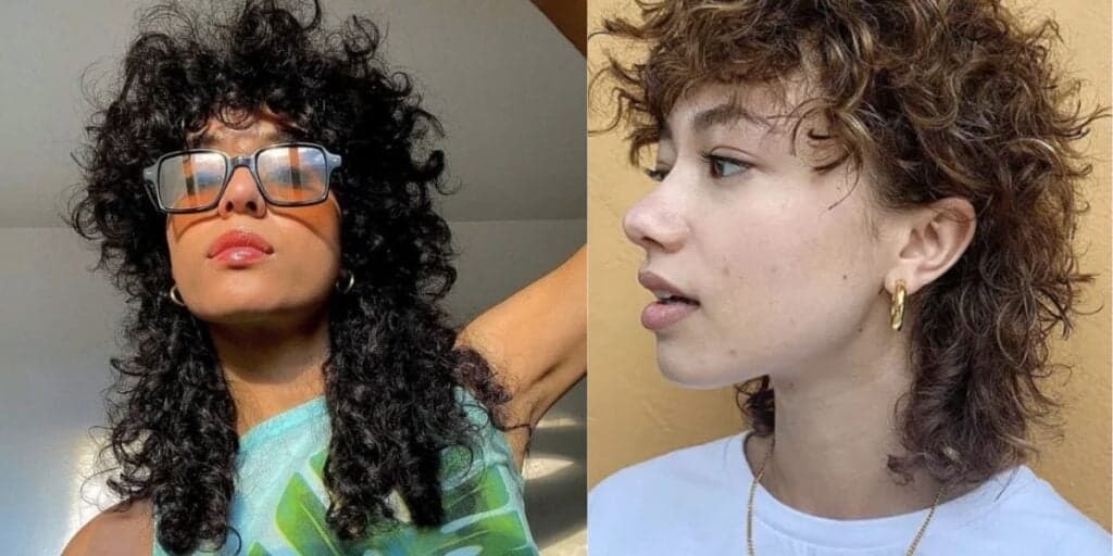 Mullet em cabelos cacheados de forma longa e curta (Fotos: Reprodução/Montagem / Pinterest) 