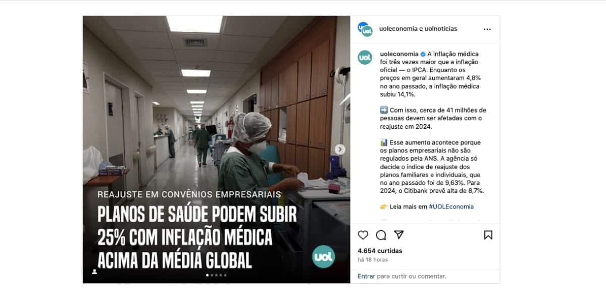 Reajuste plano de saúde (Foto: Reprodução / Instagram)