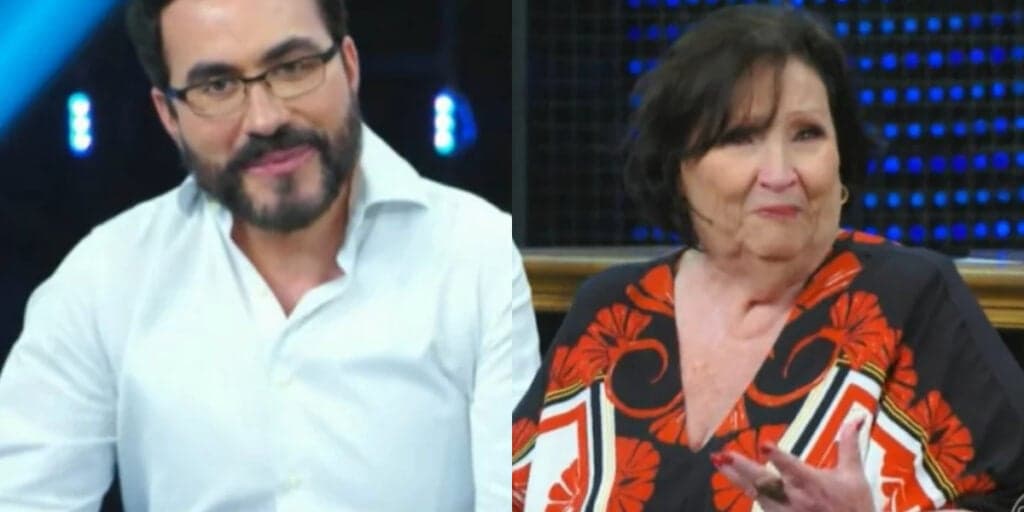 O choro de Dona Déa no Domingão após perder o chão em situação com Padre Fábio de Melo: "Não adianta"