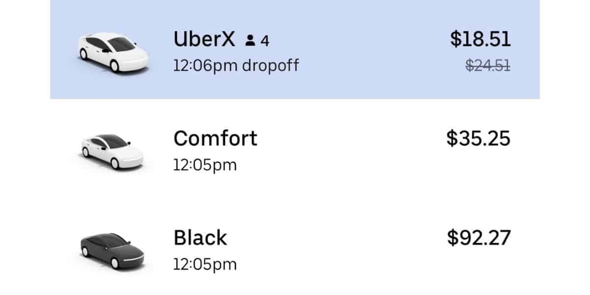 Categorias dos carros da Uber - Foto: Internet Categorias dos carros da Uber - Foto: Internet