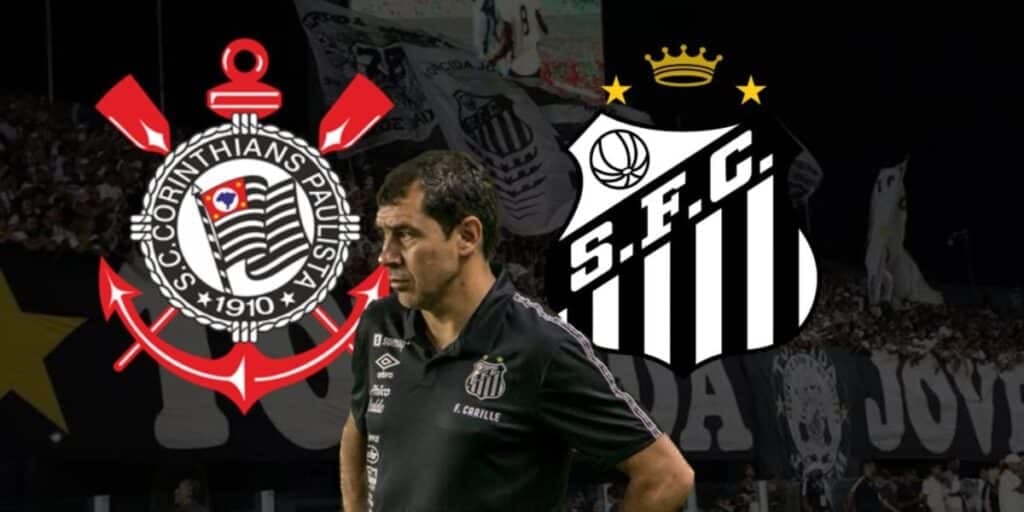 Carille e escudos de Corinthians e Santos (Foto - Montagem TV Foco).
