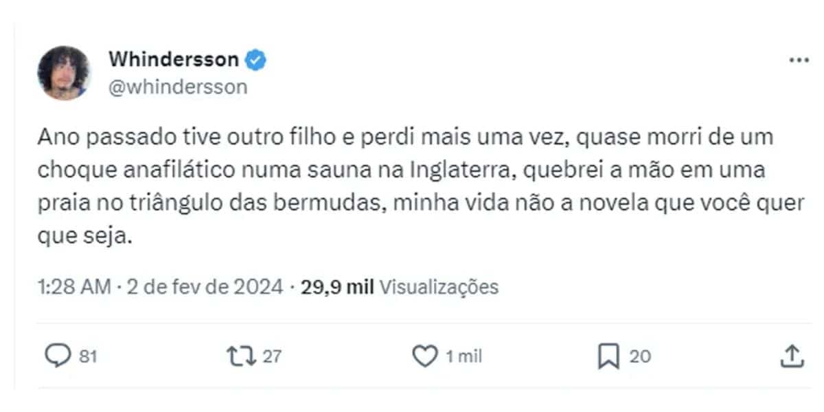 Comunicado Whindersson Nunes (Foto: Reprodução / X)