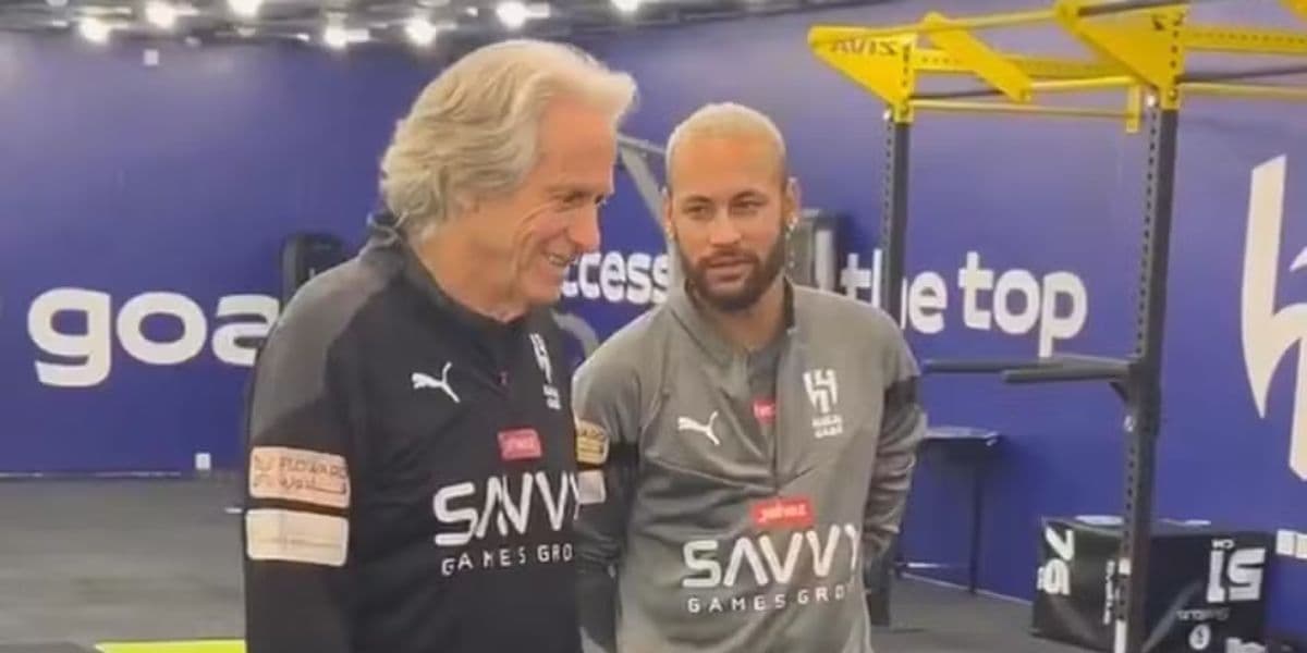 Jorge Jesus e Neymar conversam na academia do Al-Hilal — Foto: Reprodução