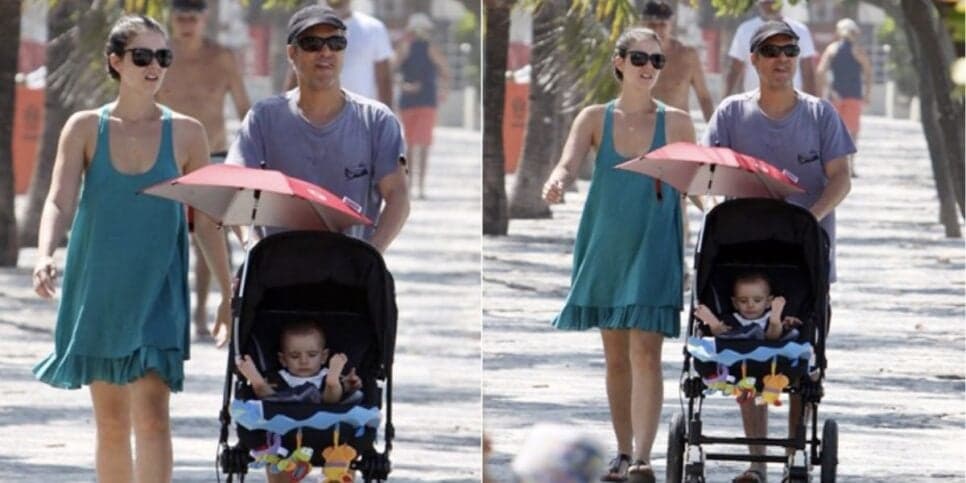 Atriz e André Barros passeando com o filho Antônio (Reprodução/O Fuxico)