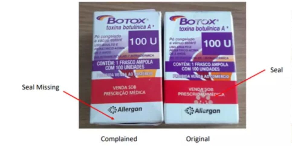 Botox falsificado e original (Foto: Reprodução / Anvisa) 