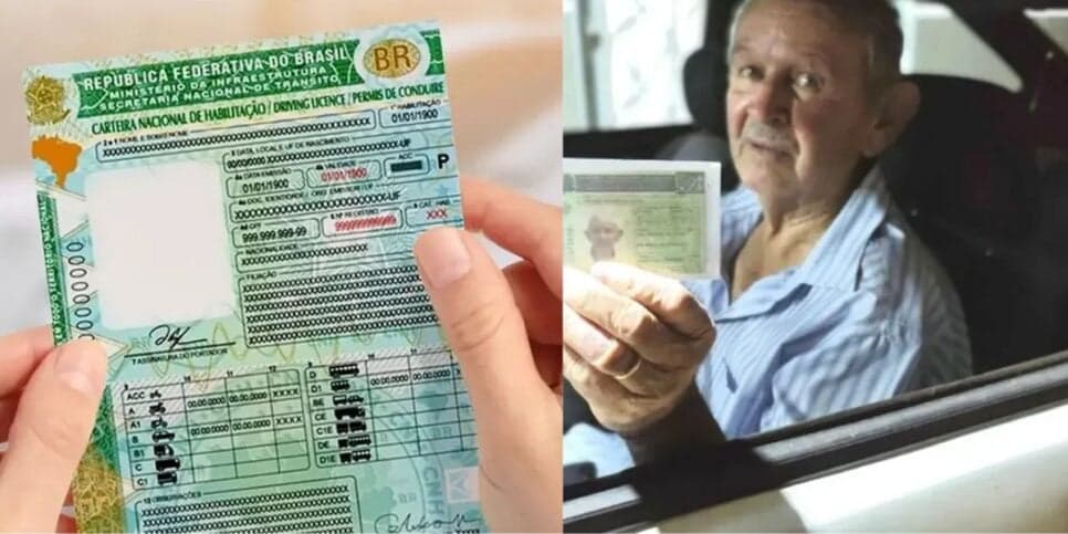 CNH / Idoso segurando CNH - Montagem TVFOCO