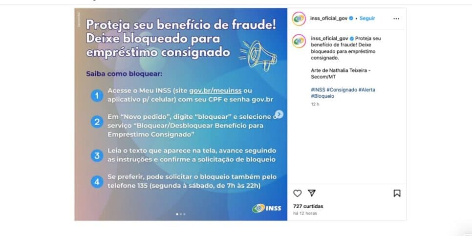 Comunicado INSS empréstimo consignado (Foto: Reprodução / Instagram) Comunicado INSS empréstimo consignado (Foto: Reprodução / Instagram)